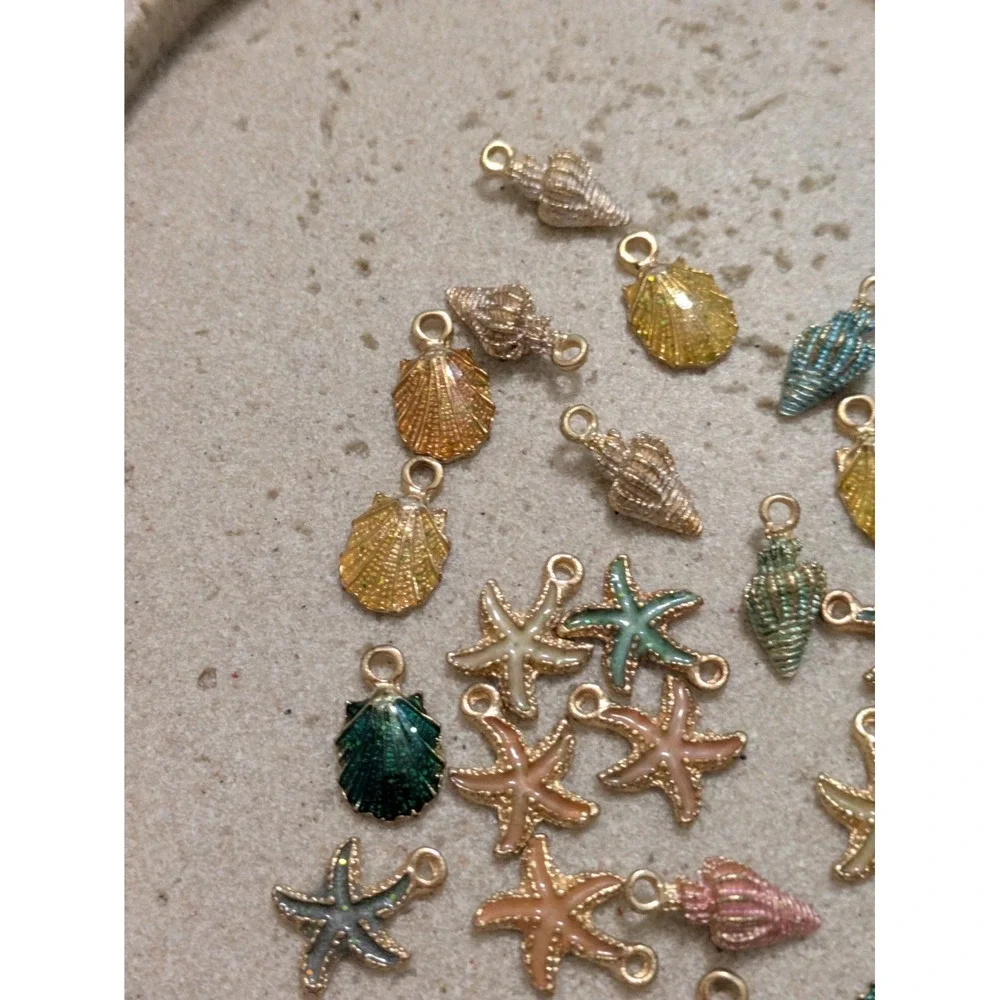 Coastal Charms Set Of 21 Lot Gold Tone Beachy For Jewelry Making Seashells